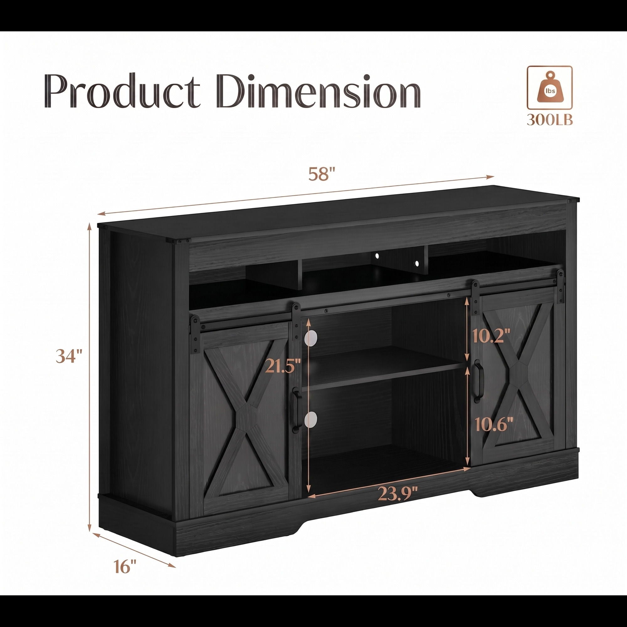 Farmhouse TV Stand With Sliding Barn Doors &amp; Adjustable Storage