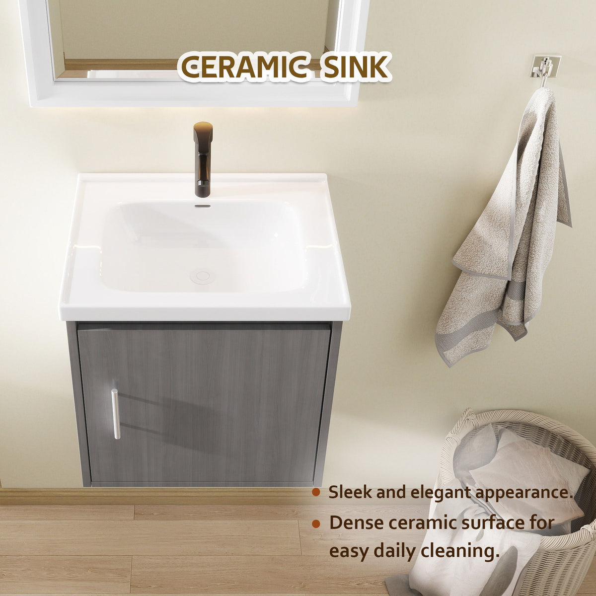 Floating Bathroom Vanity Combo, Wall Mounted Cabinet With Sink &amp; Soft Close Doors For Small Bathrooms