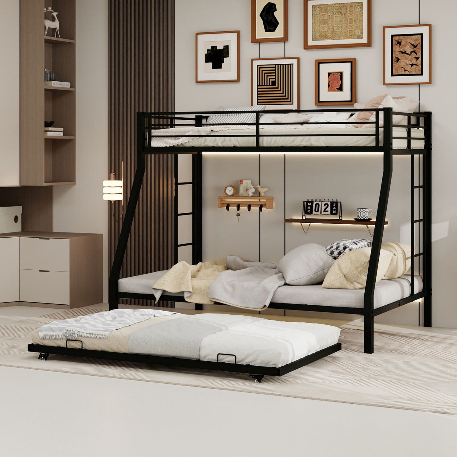 Bunk Bed For Kids, Convertible Frame With Ladders &amp; Guardrail