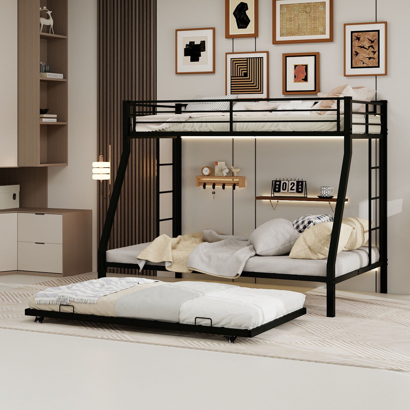 Bunk Bed For Kids, Convertible Frame With Ladders &amp; Guardrail