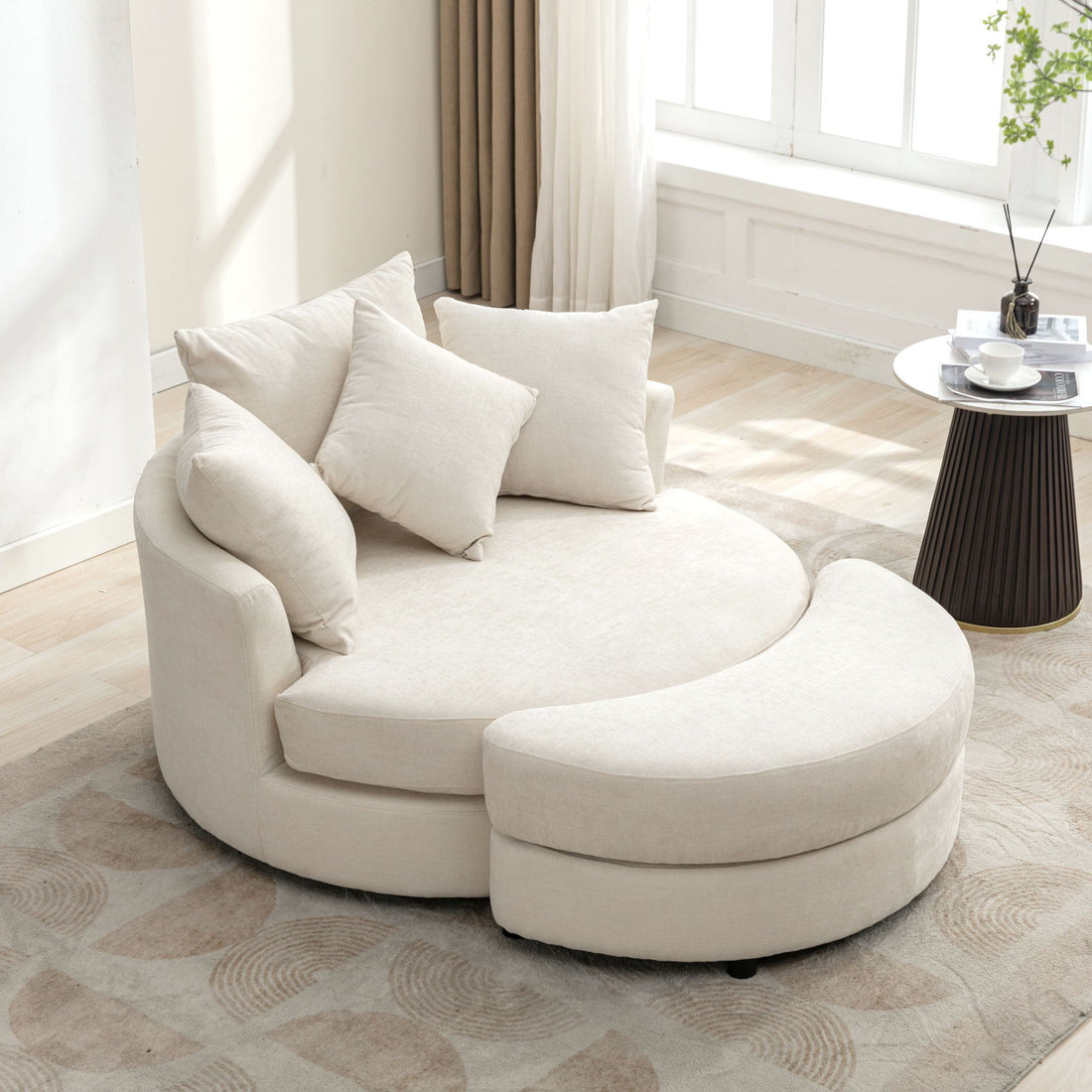 360° Swivel Accent Barrel Chair With Storage Ottoman &amp; 4 Pillows, Modern Leisure Chair Round Accent For Living Room