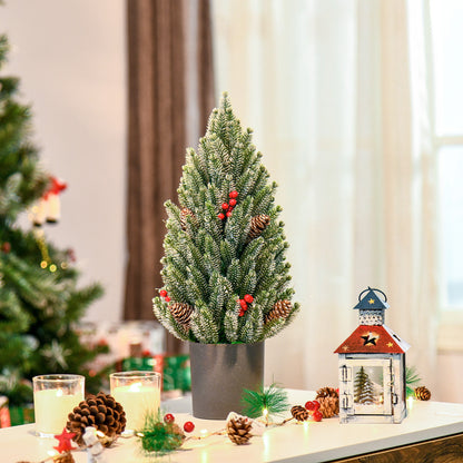 HOMCOM 18&quot; Tall Unlit Miniature Snow-Flocked Tabletop Artificial Christmas Tree, Holiday Decoration with Pine Cones and Berries