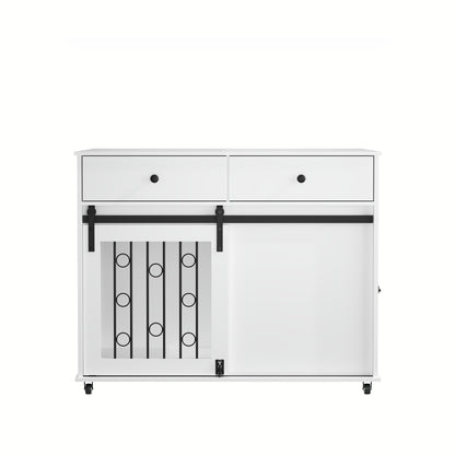 Dog Crate Furniture With Double Drawers And Sliding Barn Door, Pet Kennel For Small To Medium Dogs - White