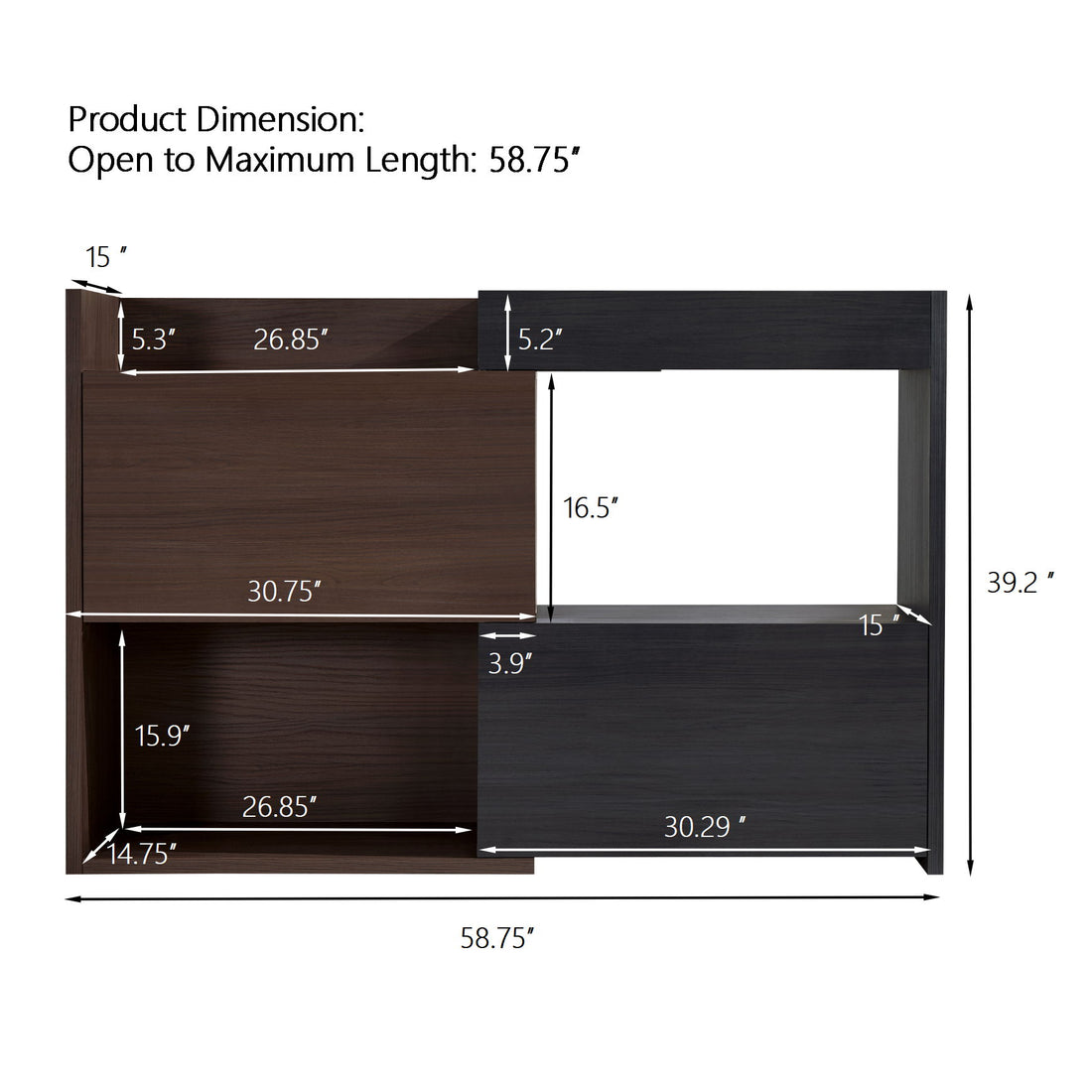 Modern Extendable &amp; Rotating Cabinet With Drawer And Flip Doors For Versatile Storage - Black / Dark Walnut