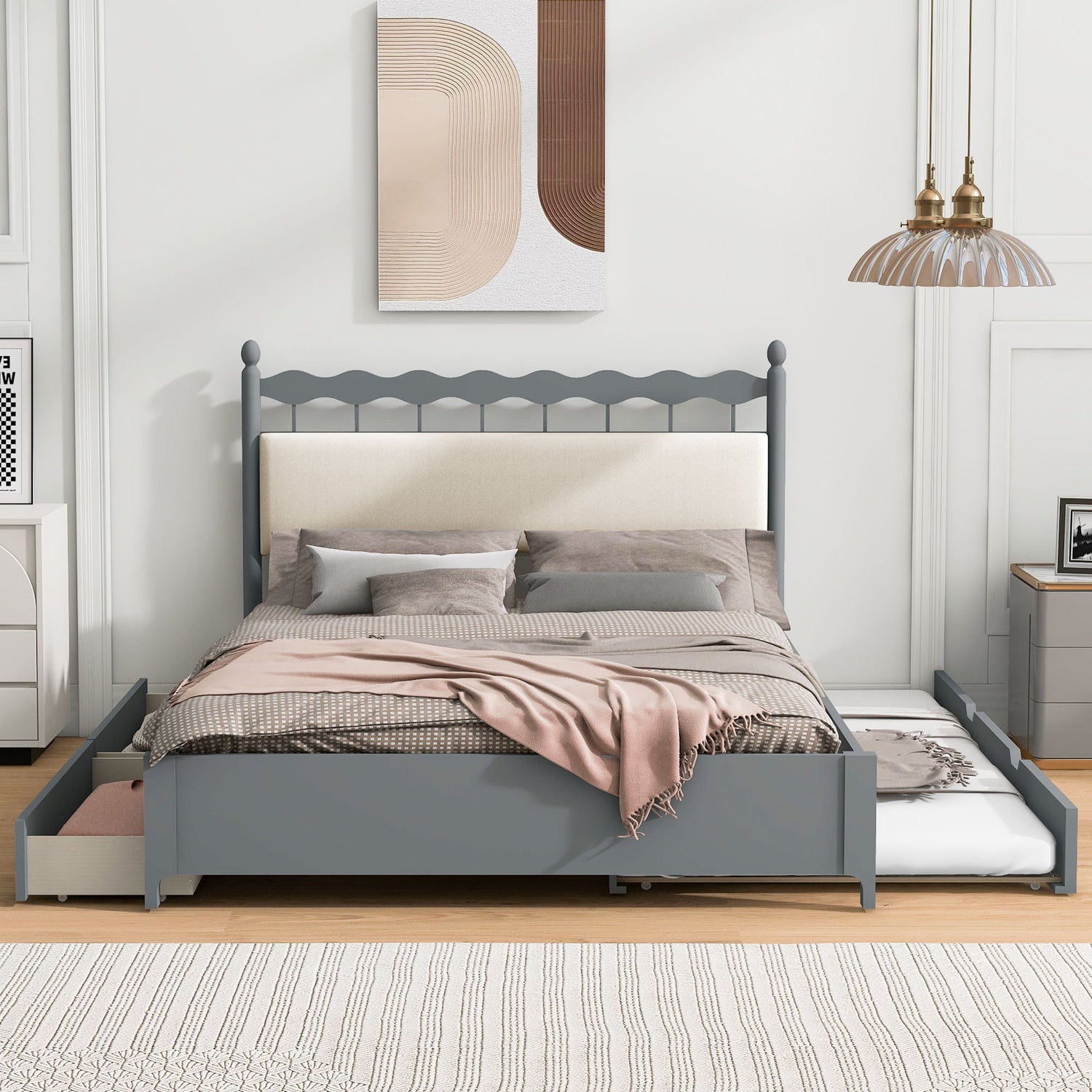 Storage Platform Bed With 2 Big Drawers &amp; Trundle