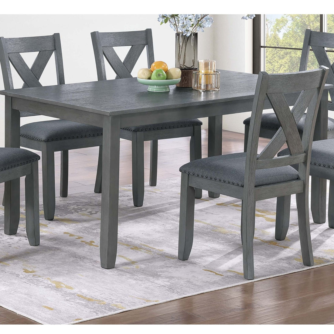 7 Piece Dining Room Furniture, Table And 6 Chairs Set - Gray