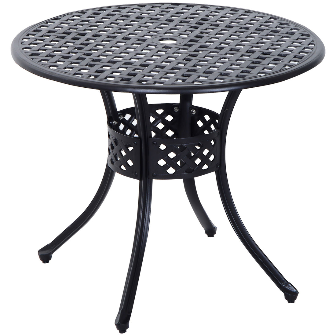 Outsunny - 33&quot; Patio Dining Table Round Cast Aluminium Outdoor Bistro Table With Umbrella Hole - Black