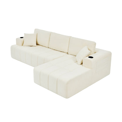 L - Shaped Sectional Sofa With Cup Holders &amp; Side Pockets