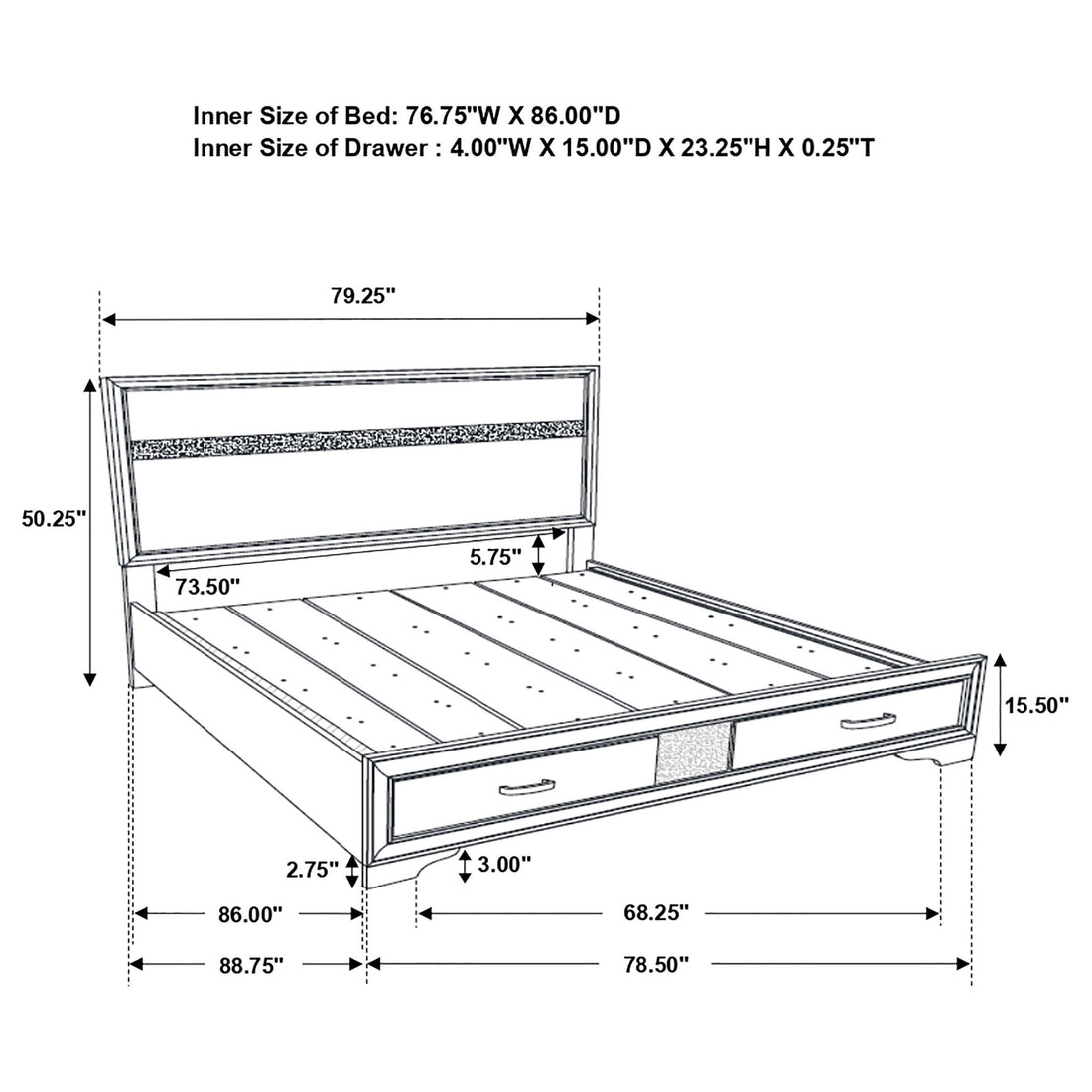 California King Storage Platform Bed With 2 Drawer - White