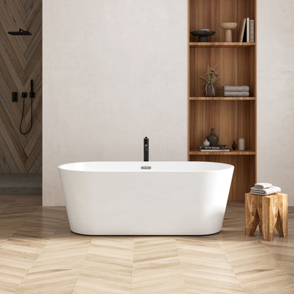 Freestanding Bathtub, Modern &amp; Contemporary Design Soaking Tub With Toe-Tap Drain In Chrome And Classic Slotted Overflow