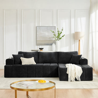 L - Shaped Sectional Sofa With Cup Holders &amp; Side Pockets