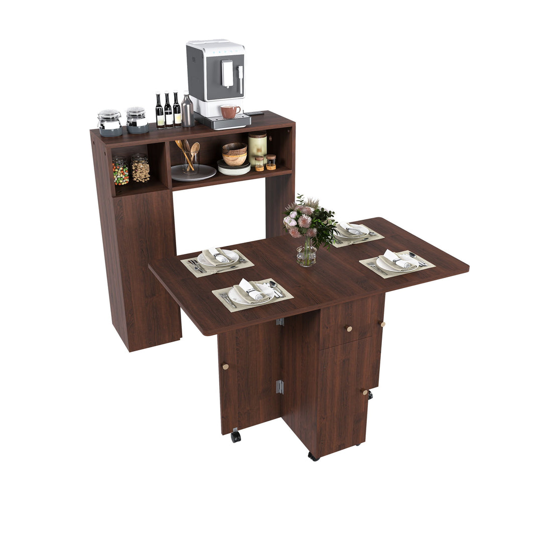 Multifunctional Folding Dining Table With Wall-Mounted Sideboard &amp; Storage