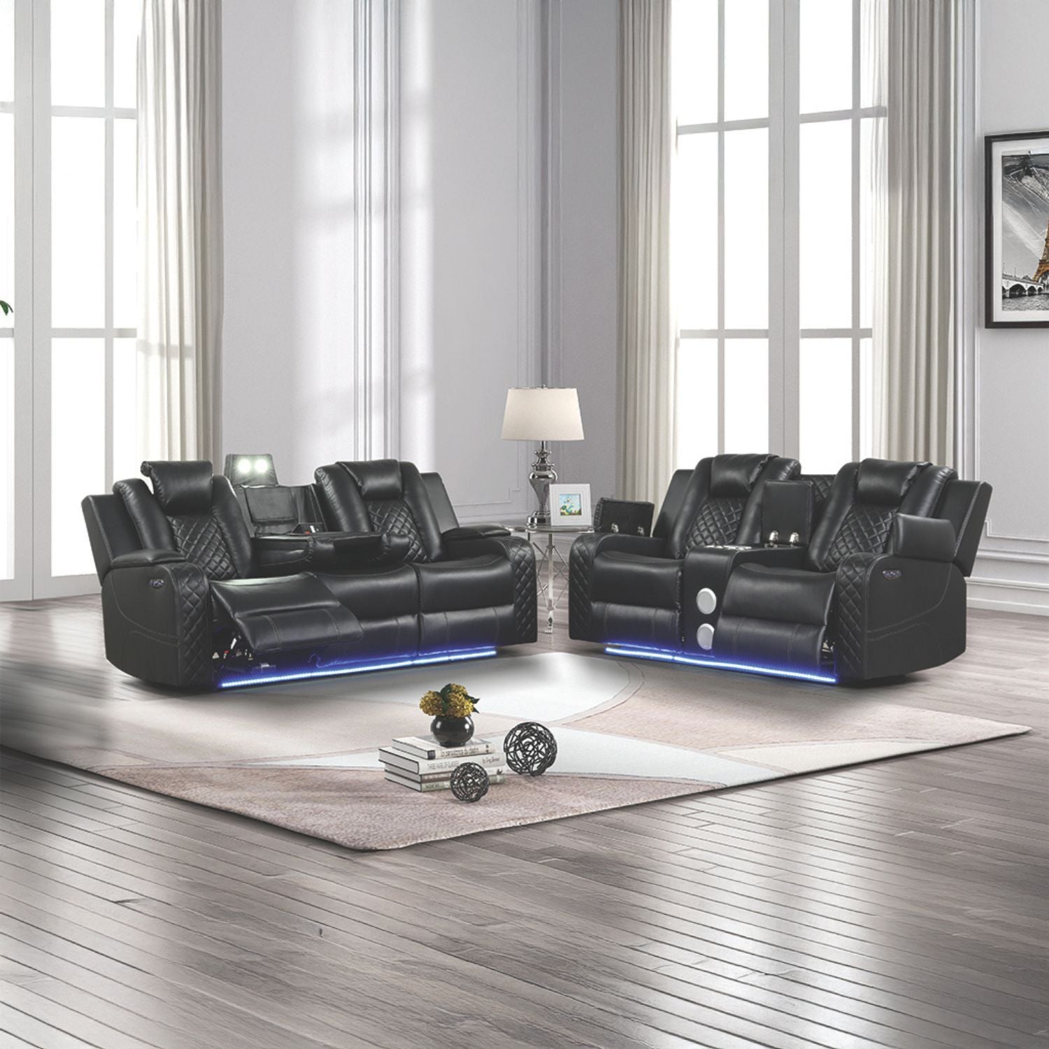 Benz - LED &amp; Power Recliner With Adjustable Headrests And Ambient LED Lighting
