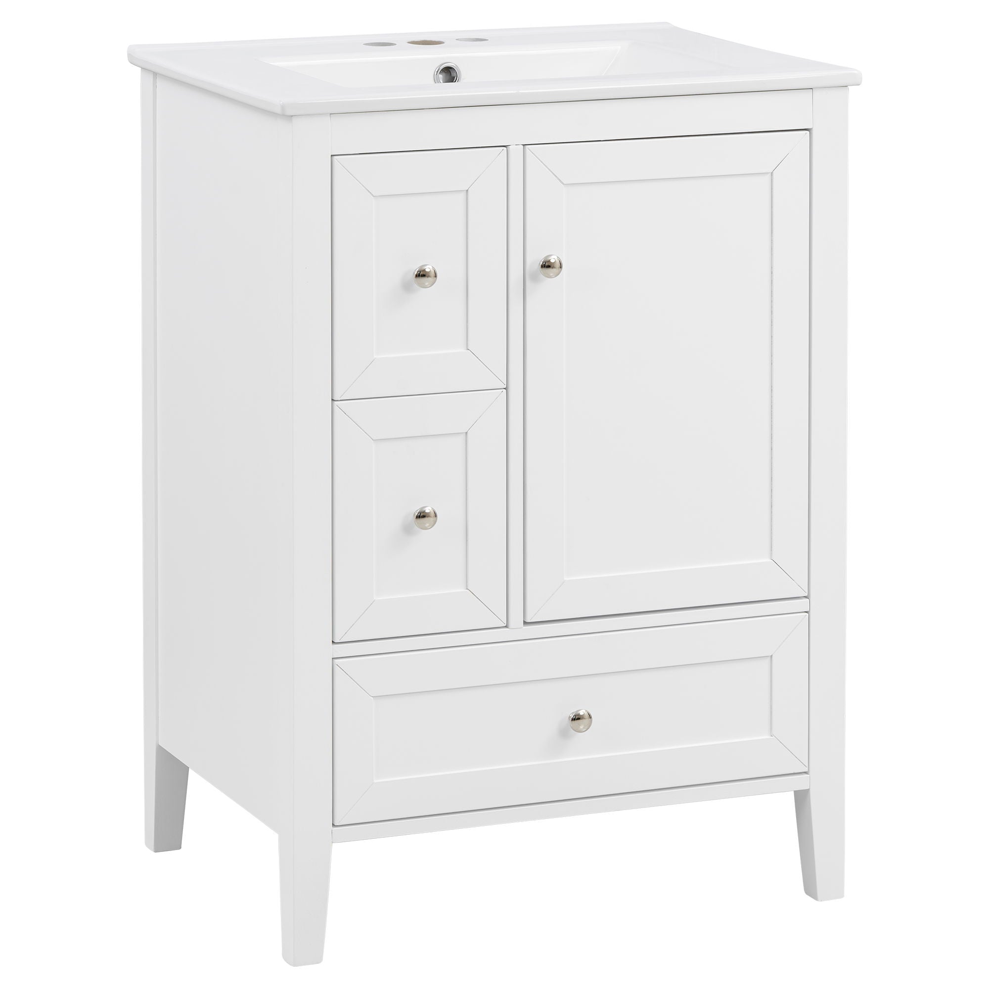 Modern Bathroom Vanity With Sink, Soft Close Drawers &amp; Door, Storage Rack