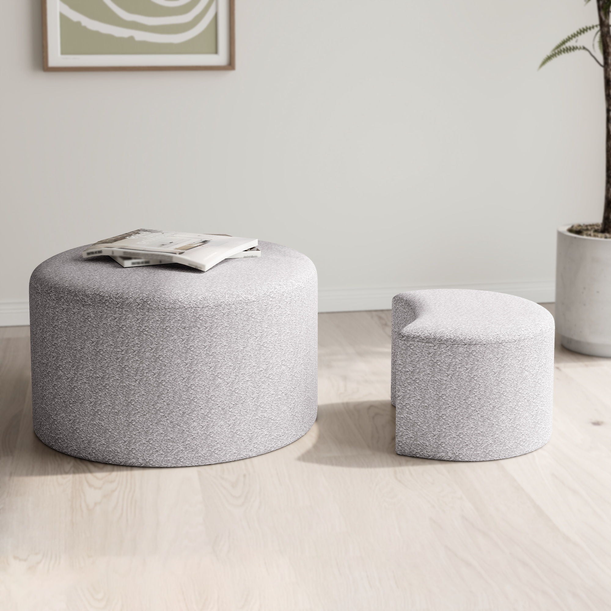 Upholstered Nesting Coffee Tables, Side Table, Footrest, Ottoman &amp; Seat For Living Room Bedroom Entryway Office (Set of 2) - Beige