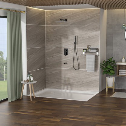 Wall Mounted Square Shower System With Waterfall Tub Spout And 12&quot; Shower Head - Oil-Rubbed Bronze