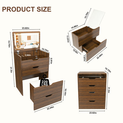 Vanity Desk With Lighted Mirror &amp; Stool