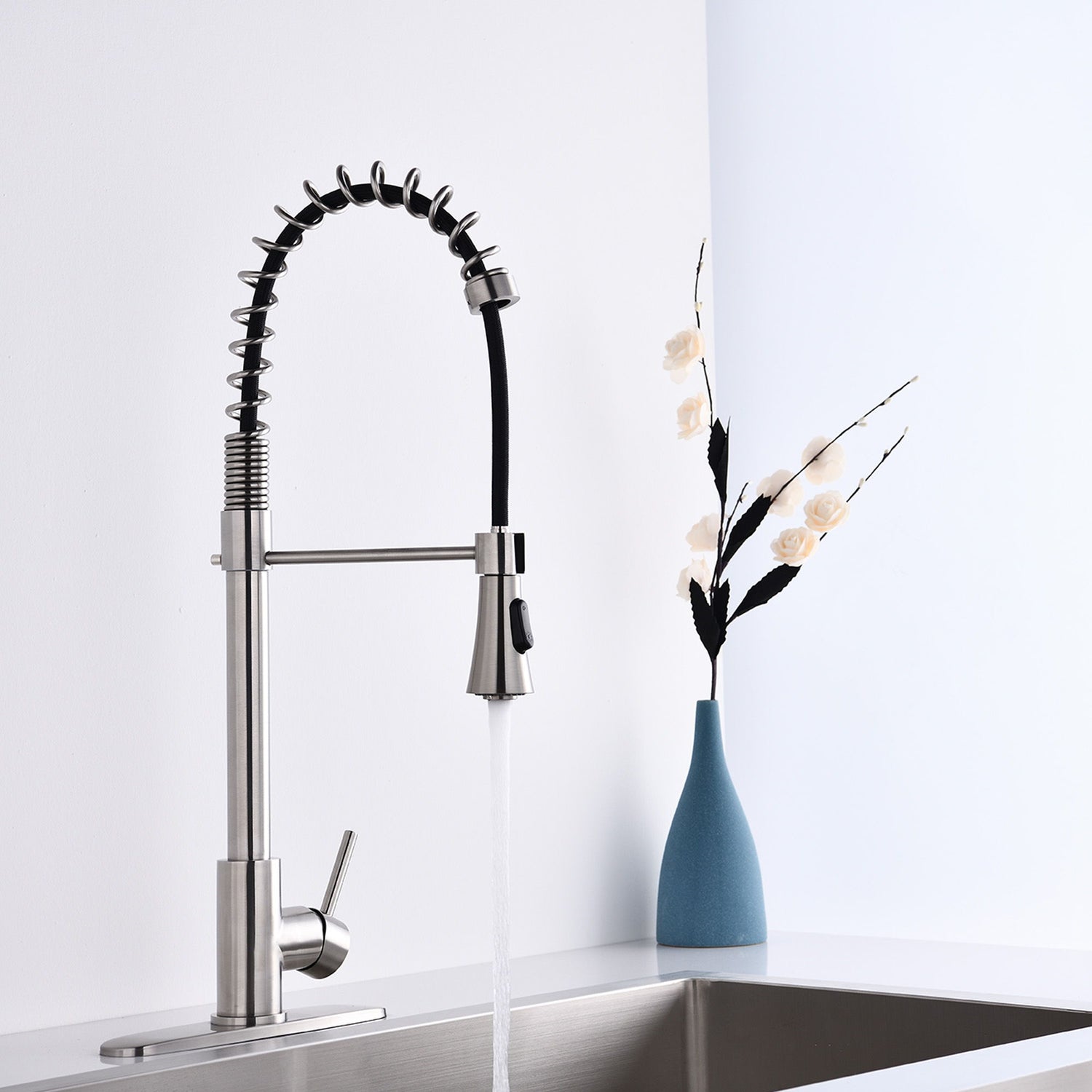 Modern Single Handle Spring High Arc Kitchen Faucet With Water Filter System