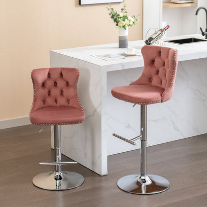 Swivel Velvet Barstools Adjusatble Seat Height From 25-33&quot;, Modern Upholstered Chrome Base Bar Stools With Backs Comfortable Tufted For Home Pub And Kitchen Island (Set of 2)