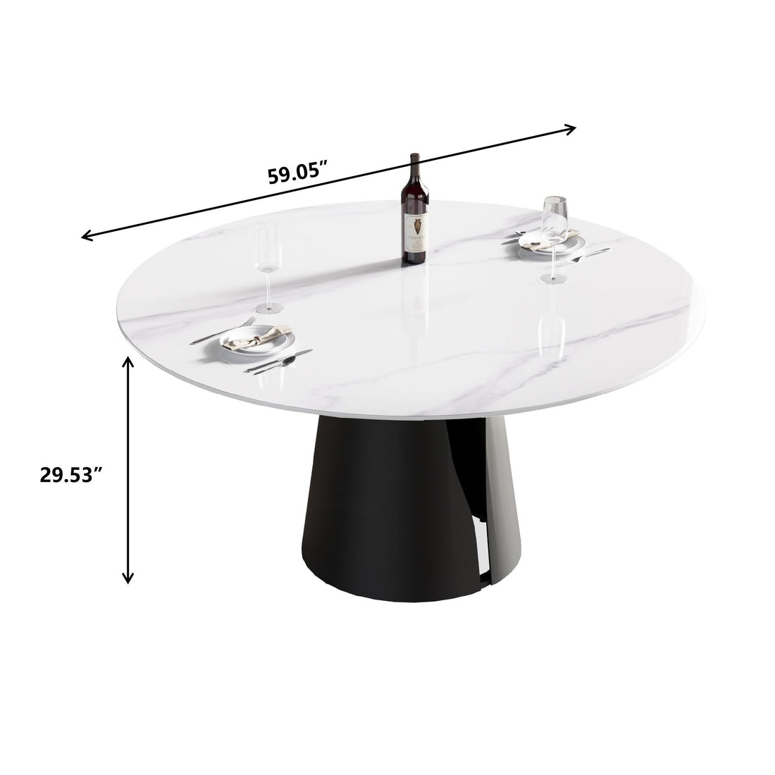 59.05&quot; Modern Artificial Stone Round Carbon Steel Base Dining Table - White / Black
