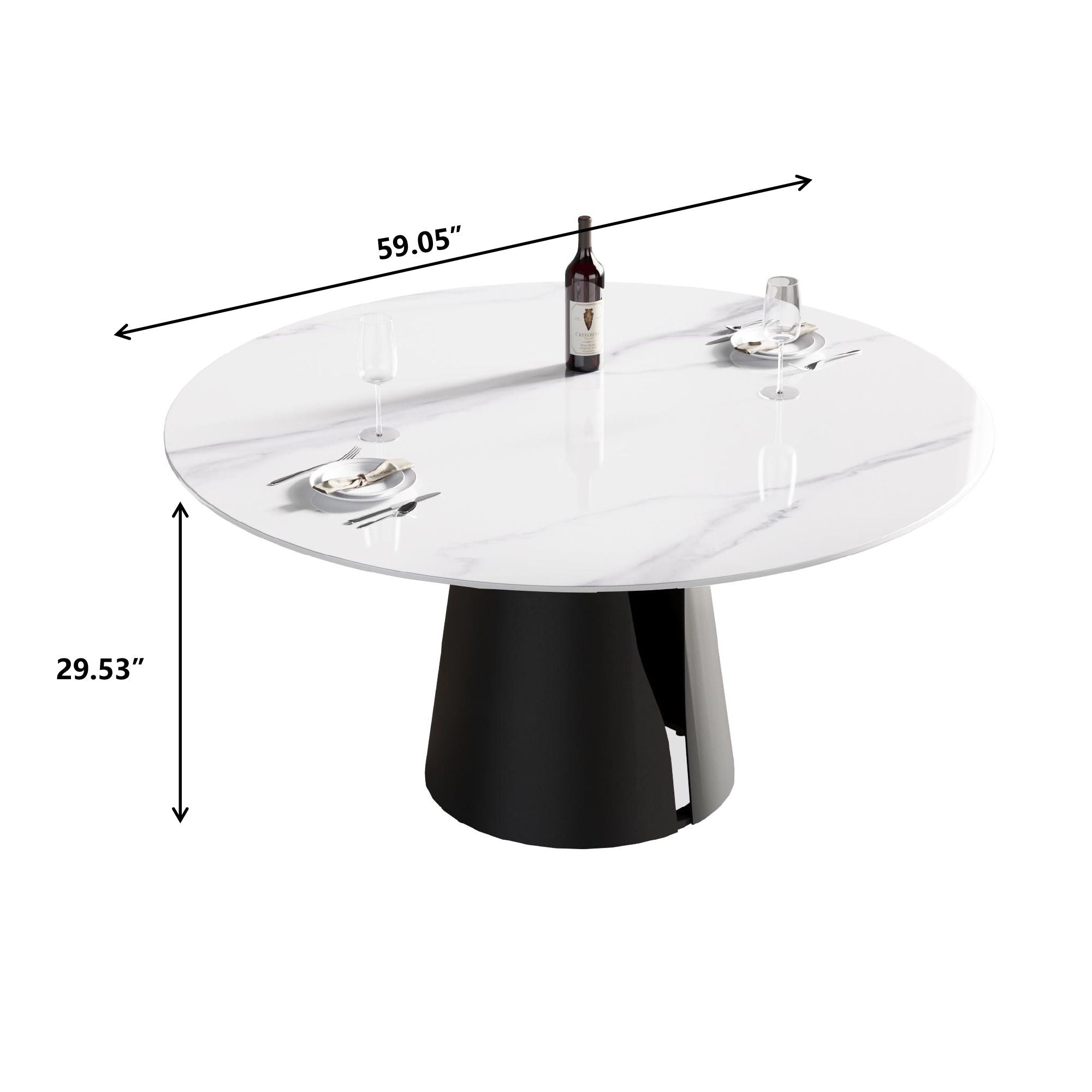 59.05&quot; Modern Artificial Stone Round Carbon Steel Base Dining Table - White / Black