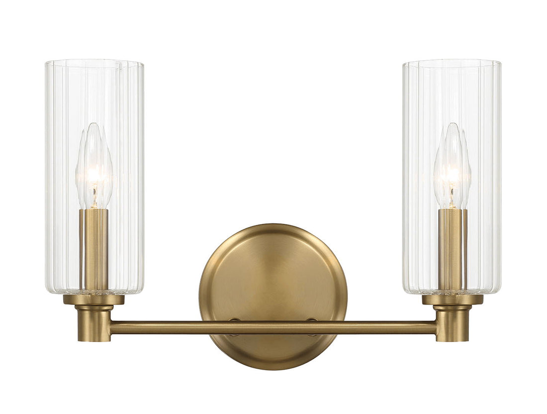 Regal - Double Light Vanity With Clear Ribbed Satin - Antique Brass / Clear