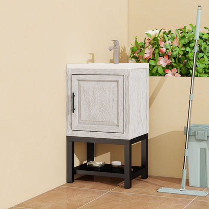 Modern Freestanding Bathroom Vanity With Ceramic Sink, Hot And Cold Faucet, 1 Door Cabinet &amp; Open Shelf