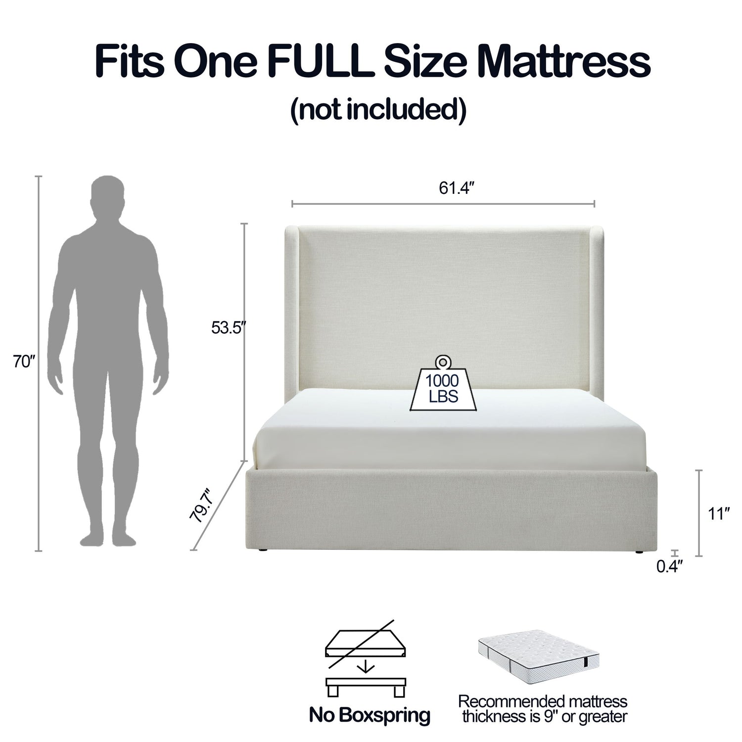 Carmen - Full Size Upholstered Wingback Bed - Ivory