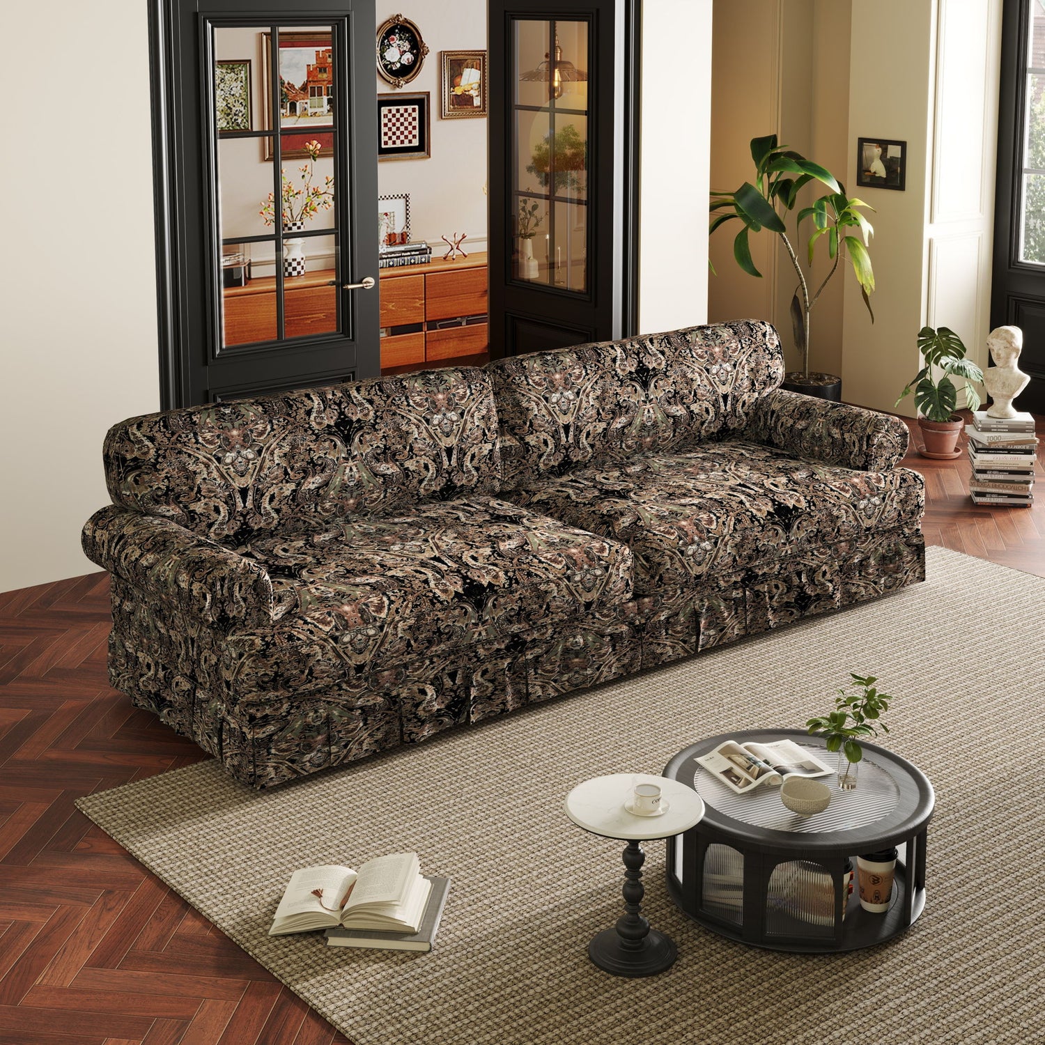 Luxuriously Comfortable Cloud Couch Sofa With Elegant Rolled Arms &amp; Pleated Skirt Design