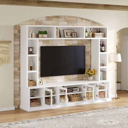 All-In-One Entertainment Center With Bookshelves &amp; Tempered Glass Doors, TV Console Unit For Living Room