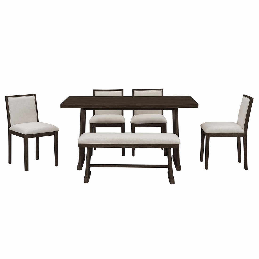 Dining Set With Rectangular Table, 4 Upholstered Chairs &amp; 1 Padded Bench