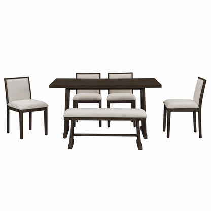 Dining Set With Rectangular Table, 4 Upholstered Chairs &amp; 1 Padded Bench