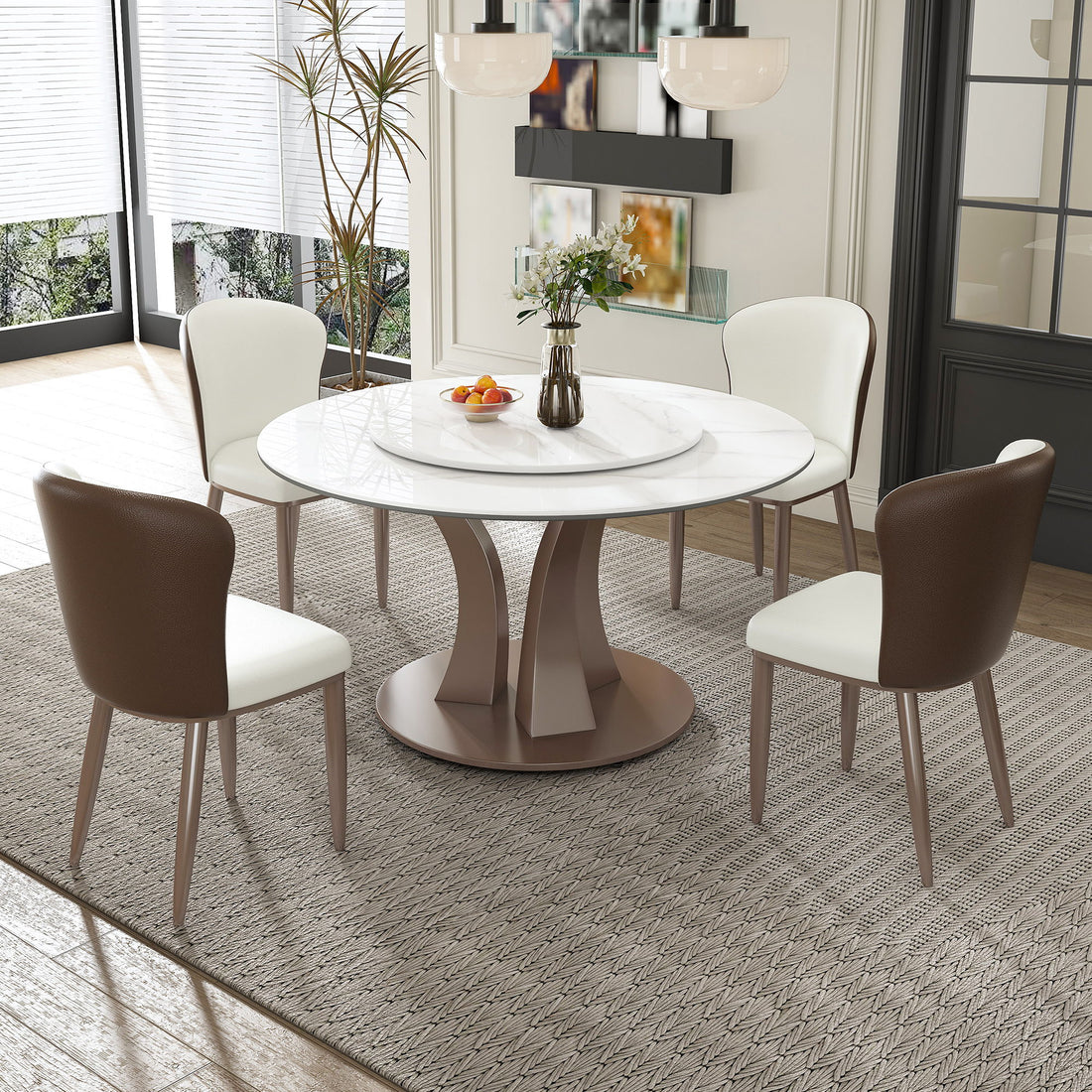 Table With Rotating Tray Scratch &amp; Heat For Kitchen &amp; Restaurant, 4 Chairs - White