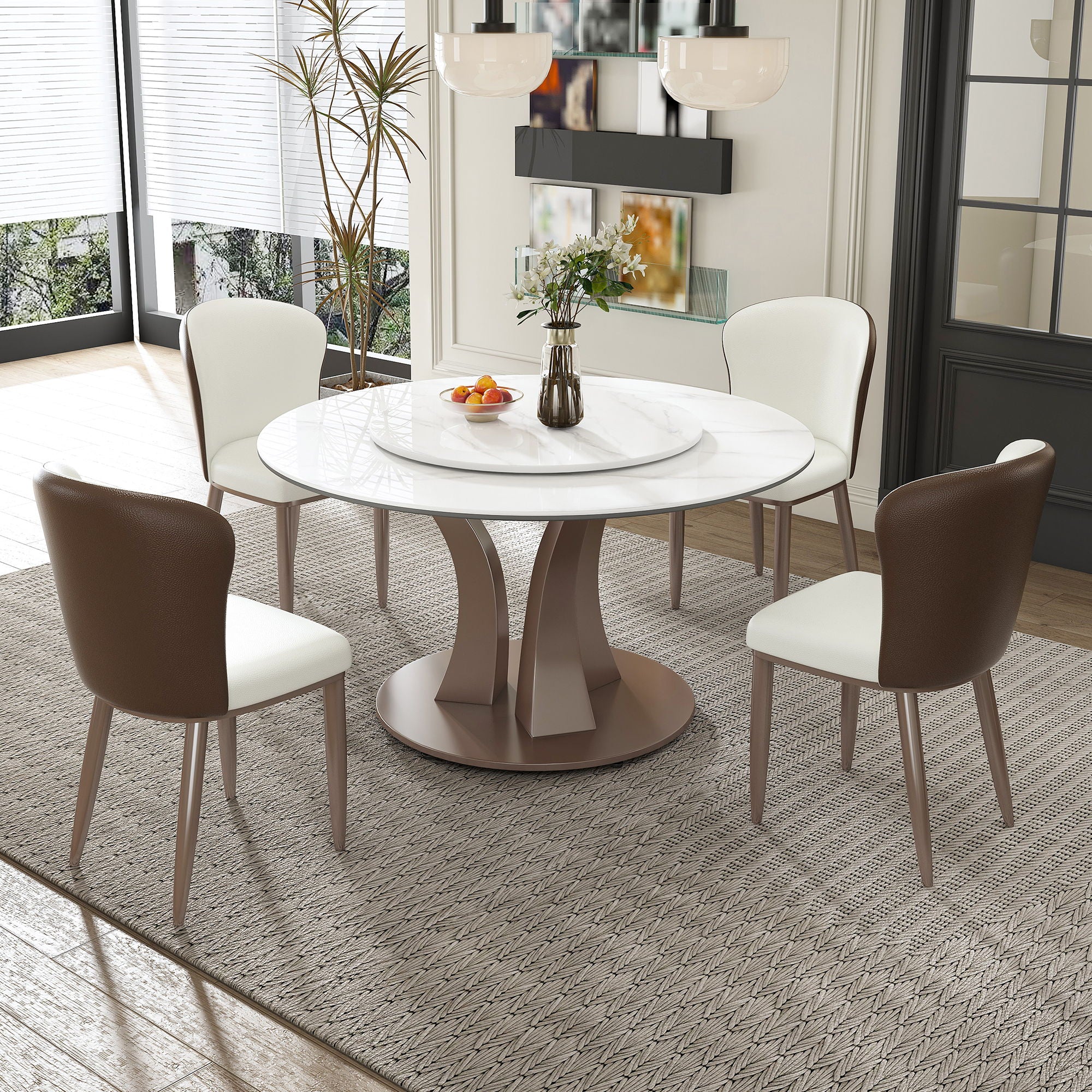 Table With Rotating Tray Scratch &amp; Heat For Kitchen &amp; Restaurant, 4 Chairs - White