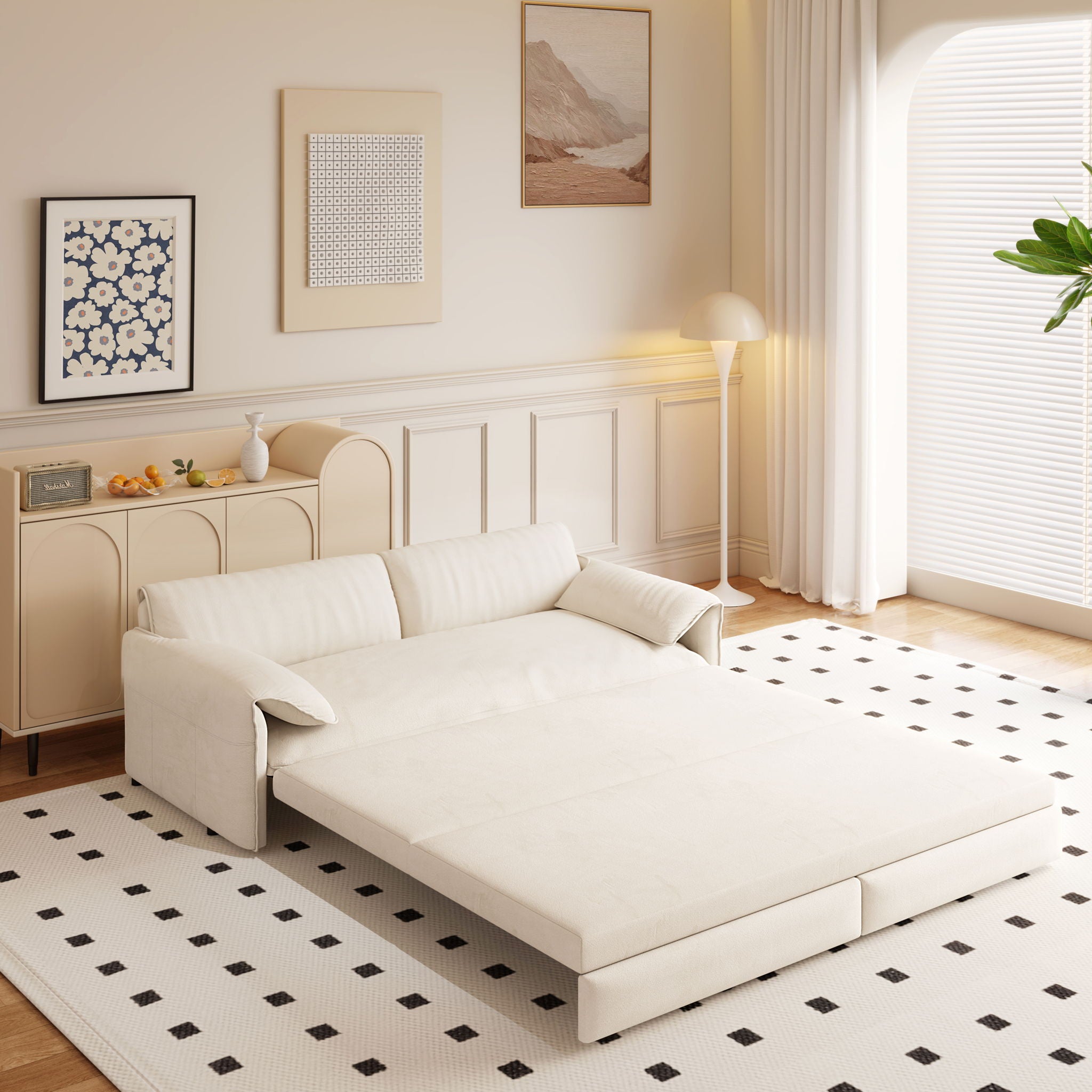 Queen Pull Out Sofa Bed With Side Storage