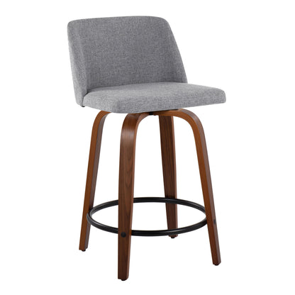 Toriano - Mid Century Modern, Fixed Height Counter Stool &amp; Swivel And Round Footrest (Set of 2)