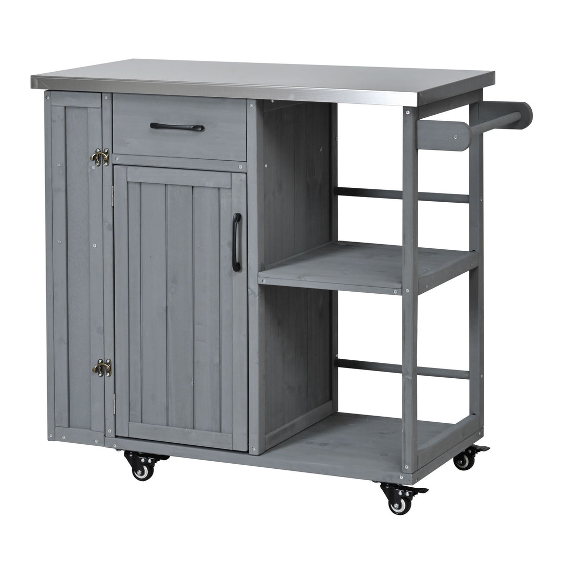 Outdoor Kitchen Island Prep Station With Lockable Wheels, Ample Storage, Towel &amp; Spice Racks