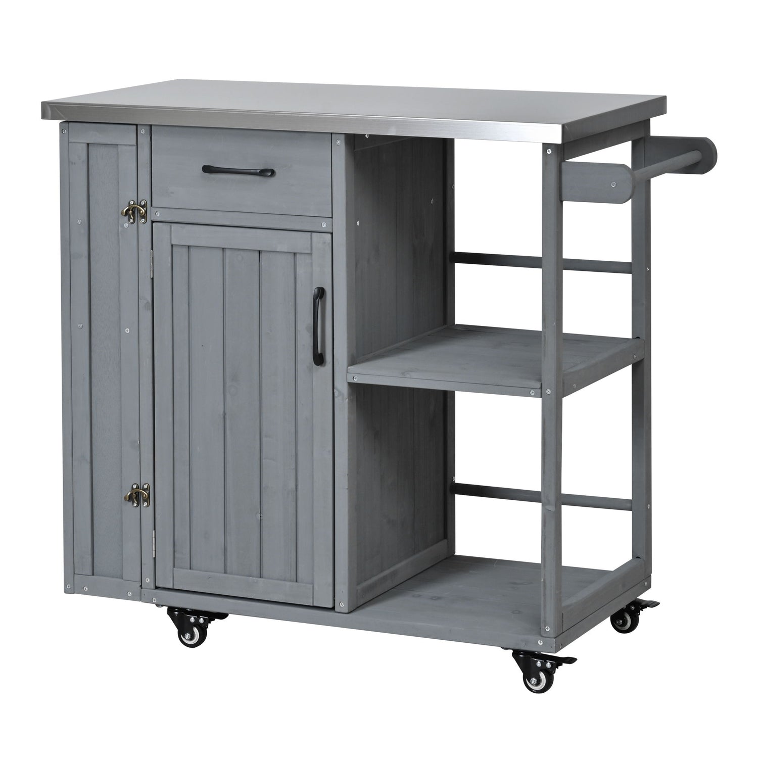 Outdoor Kitchen Island Prep Station With Lockable Wheels, Ample Storage, Towel &amp; Spice Racks
