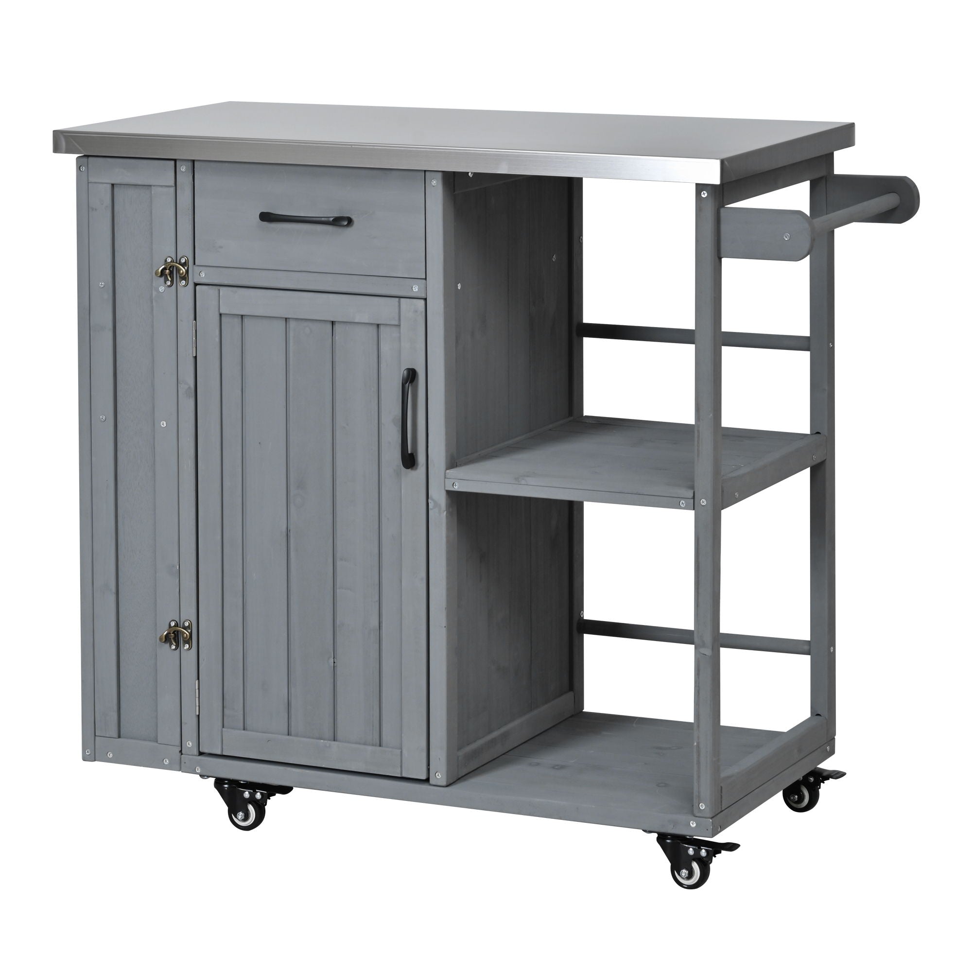 Outdoor Kitchen Island Prep Station With Lockable Wheels, Ample Storage, Towel &amp; Spice Racks