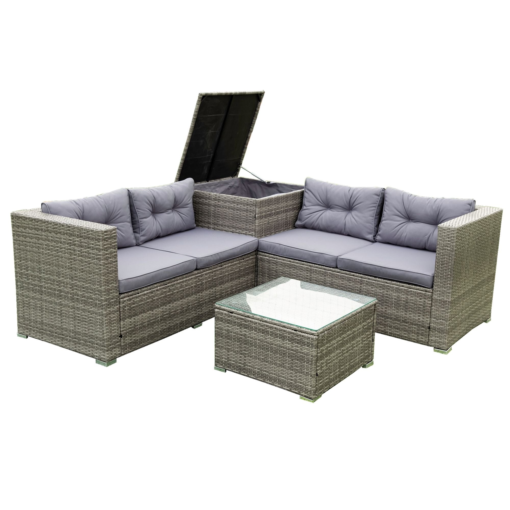 4 Piece Patio Sectional Wicker Rattan Outdoor Furniture Sofa Set With Storage Box
