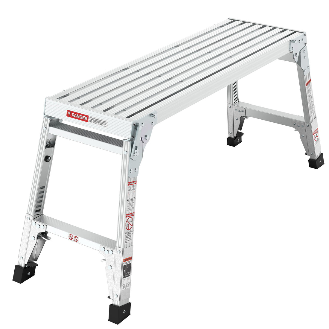Aluminum Work Platform Large Size Step Stool Folding Portable Work Bench 40&quot; Width Telescopic Feet Height Adjustable - Gray