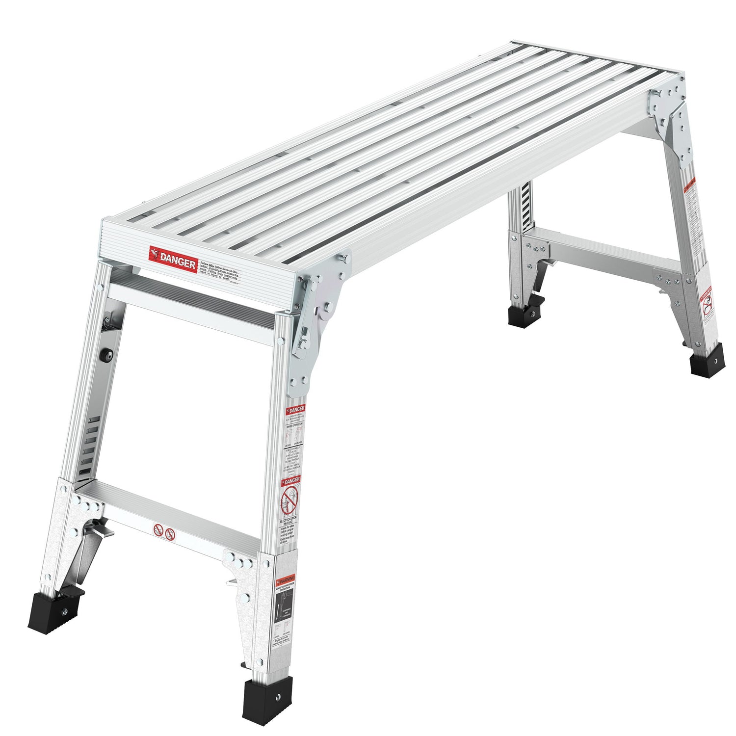 Aluminum Work Platform Large Size Step Stool Folding Portable Work Bench 40&quot; Width Telescopic Feet Height Adjustable - Gray