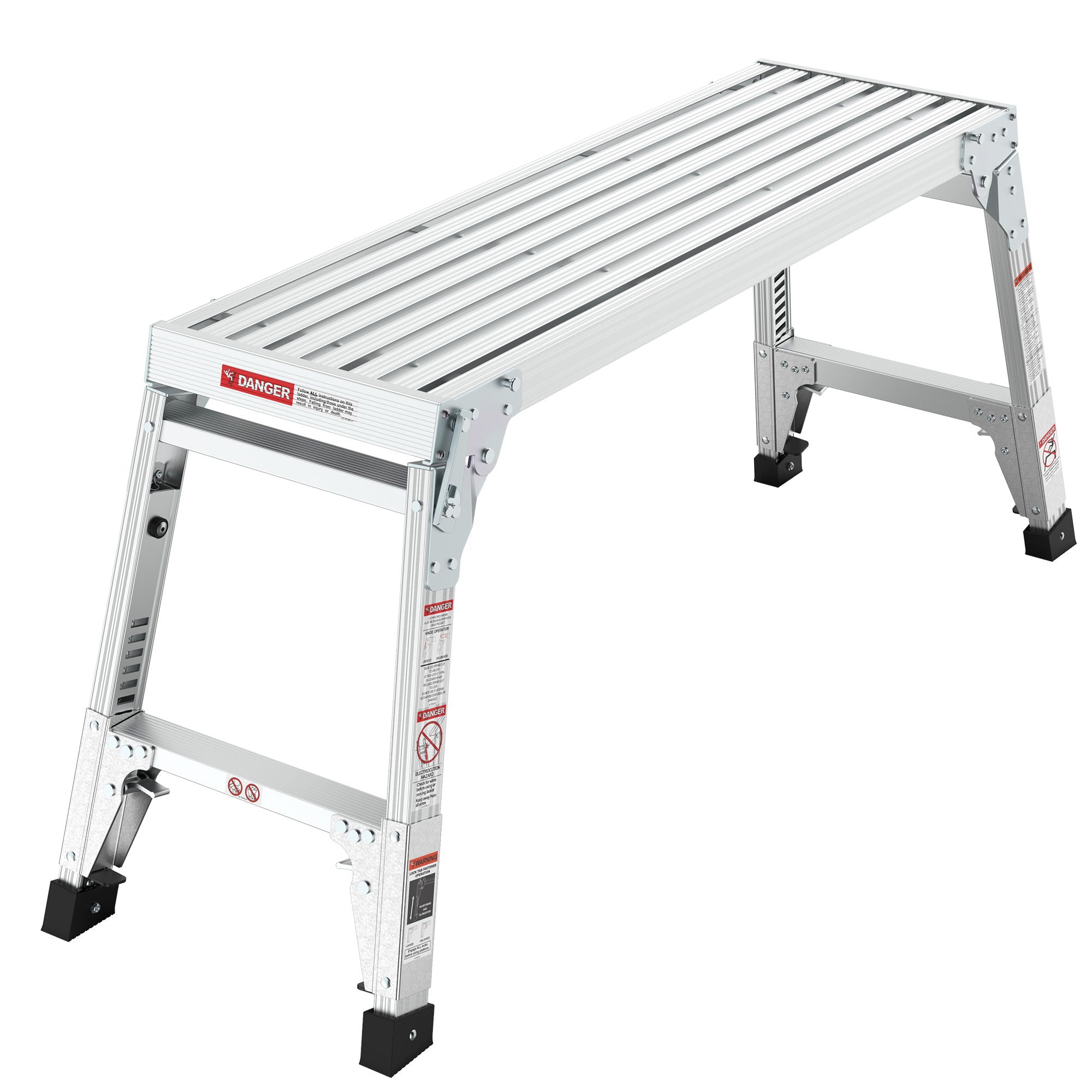 Aluminum Work Platform Large Size Step Stool Folding Portable Work Bench 40&quot; Width Telescopic Feet Height Adjustable - Gray