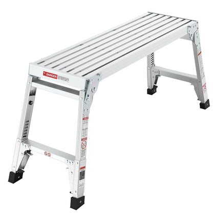 Aluminum Work Platform Large Size Step Stool Folding Portable Work Bench 40&quot; Width Telescopic Feet Height Adjustable - Gray