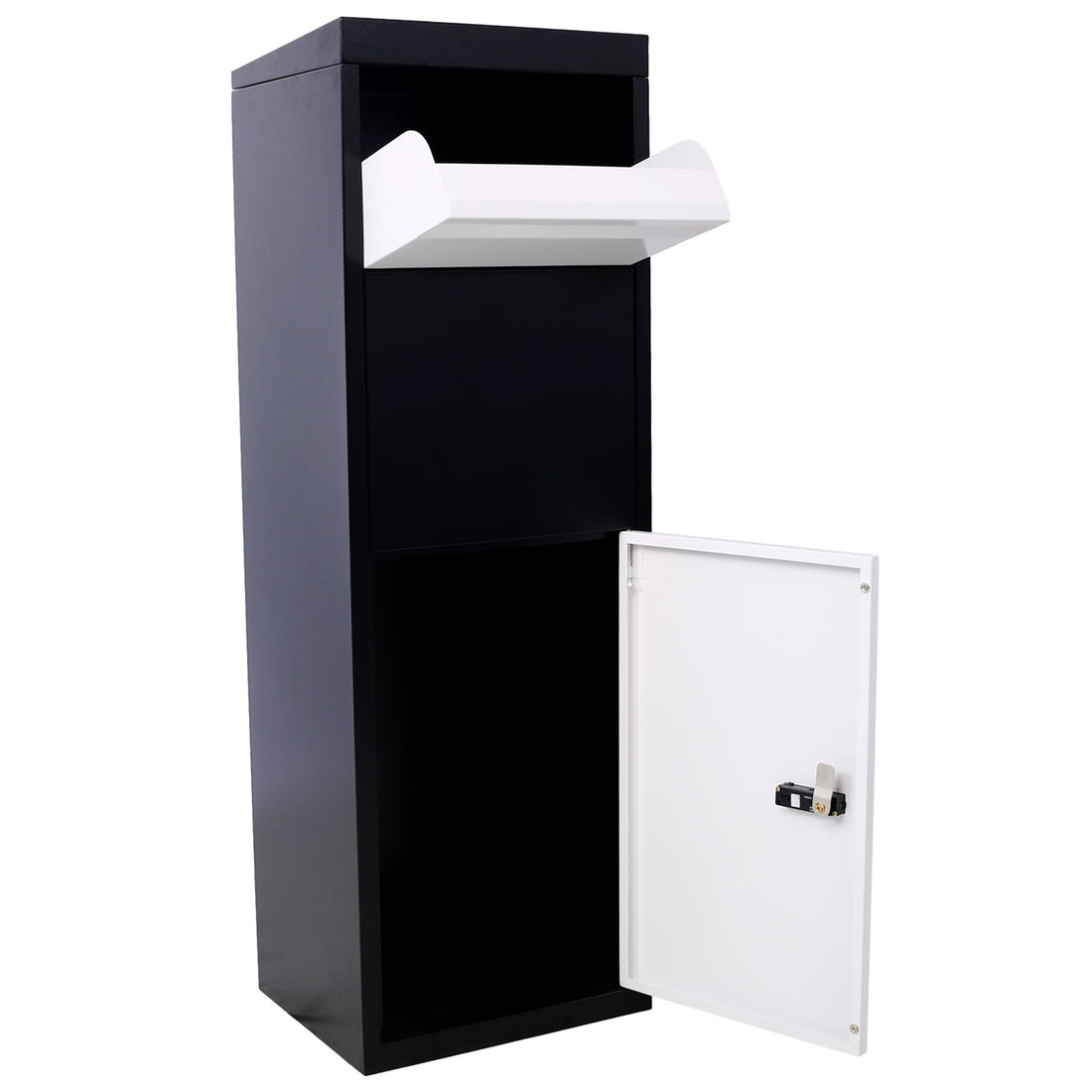 Package Delivery Box, Galvanized Steel Parcel Mailbox With Code Lock &amp; Mounting Hardware, For Outdoor Porch, Curbside - White / Black