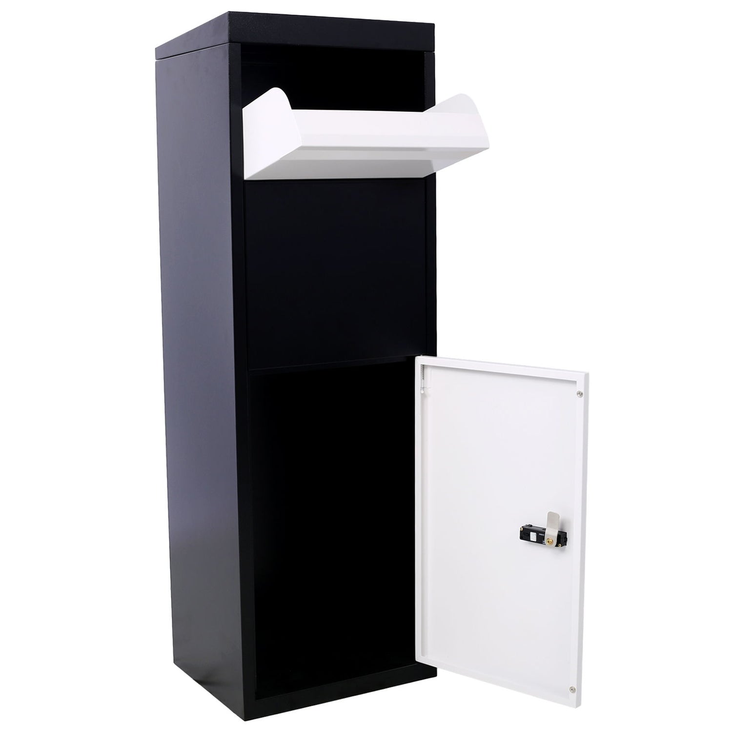 Package Delivery Box, Galvanized Steel Parcel Mailbox With Code Lock &amp; Mounting Hardware, For Outdoor Porch, Curbside - White / Black