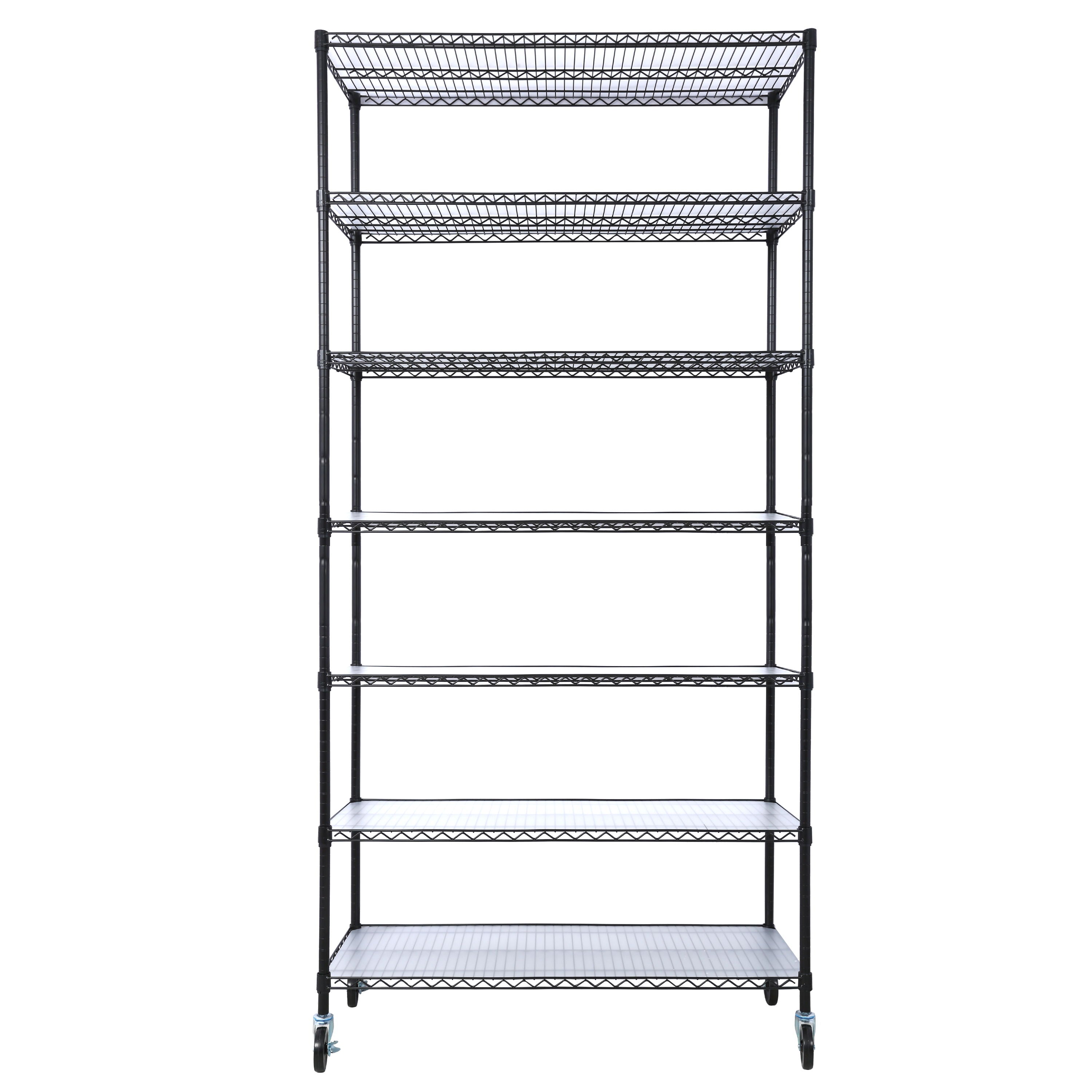 7 Tier Metal Shelf Wire Shelving Unit, 2450Lbs Heavy Duty Adjustable Storage Rack With Wheels &amp; Shelf Liners For Closet Kitchen Garage Basement Commercial Shelving