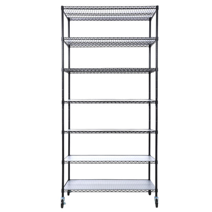 7 Tier Metal Shelf Wire Shelving Unit, 2450Lbs Heavy Duty Adjustable Storage Rack With Wheels &amp; Shelf Liners For Closet Kitchen Garage Basement Commercial Shelving