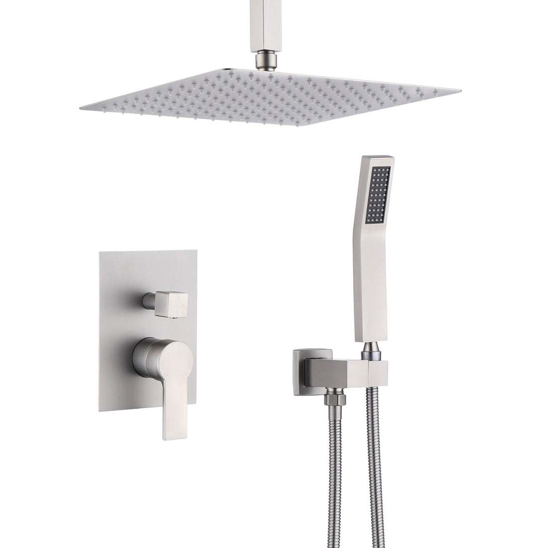 Luxury 12&quot; Ceiling Mount Rainfall Shower System With Brass And Stainless Steel - Brushed Nickel