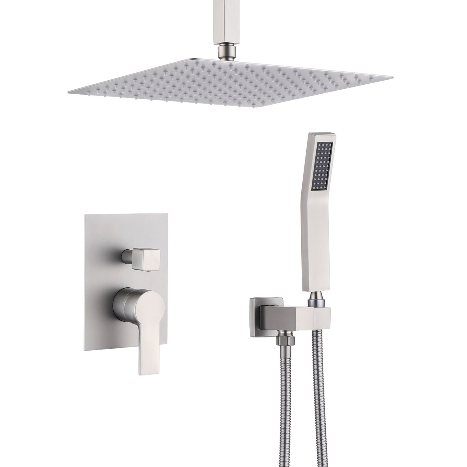 Luxury 12&quot; Ceiling Mount Rainfall Shower System With Brass And Stainless Steel - Brushed Nickel